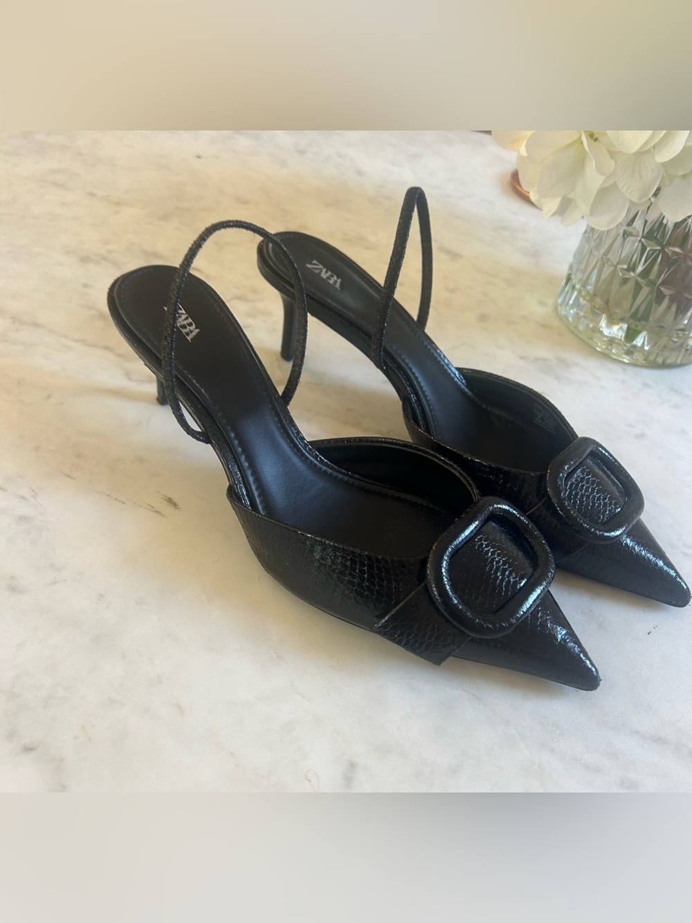 Zara Black Buckle Heels